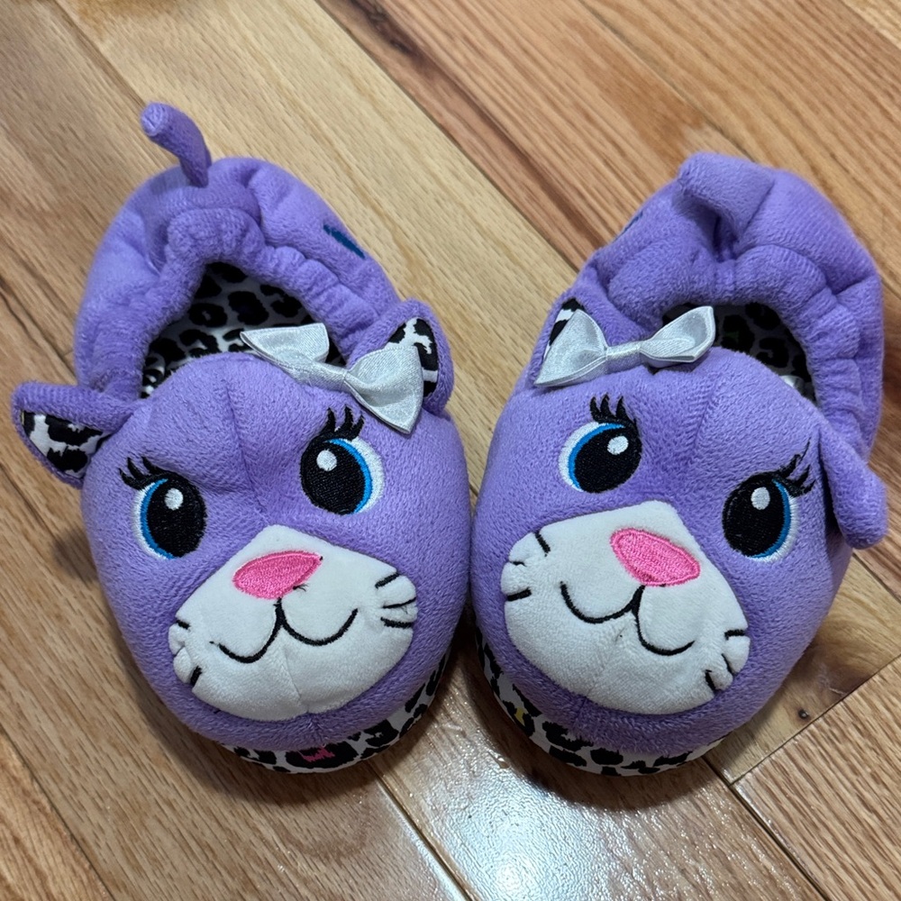 Purple Cat Slippers with Bow